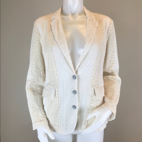 ANTHROPOLOGIE Lupe Lace Blazer Jacket Ivory {Z49} - Picture 3 of 5